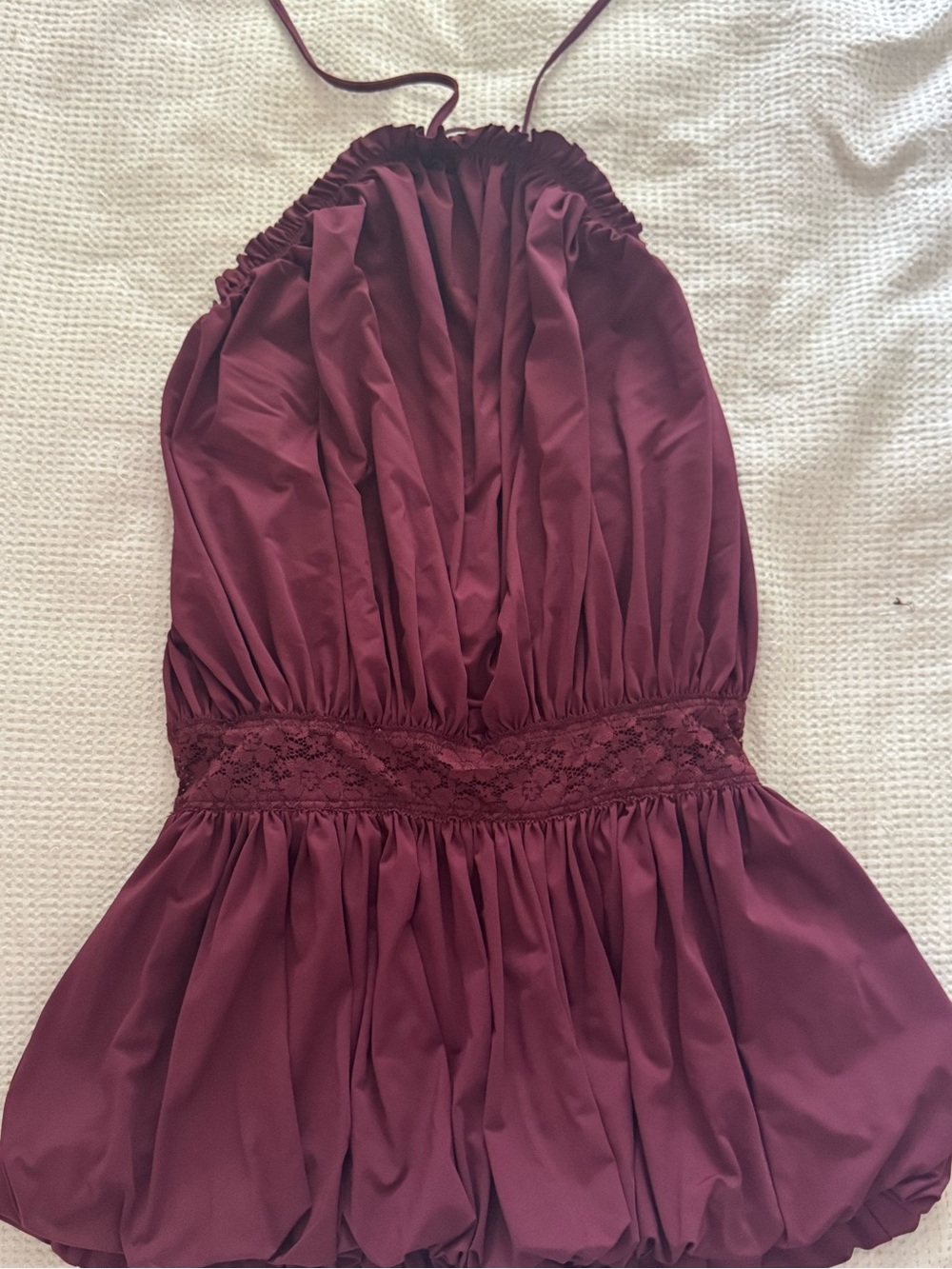 Edikted Burgundy Halter Lace-Waist Mini Dress
